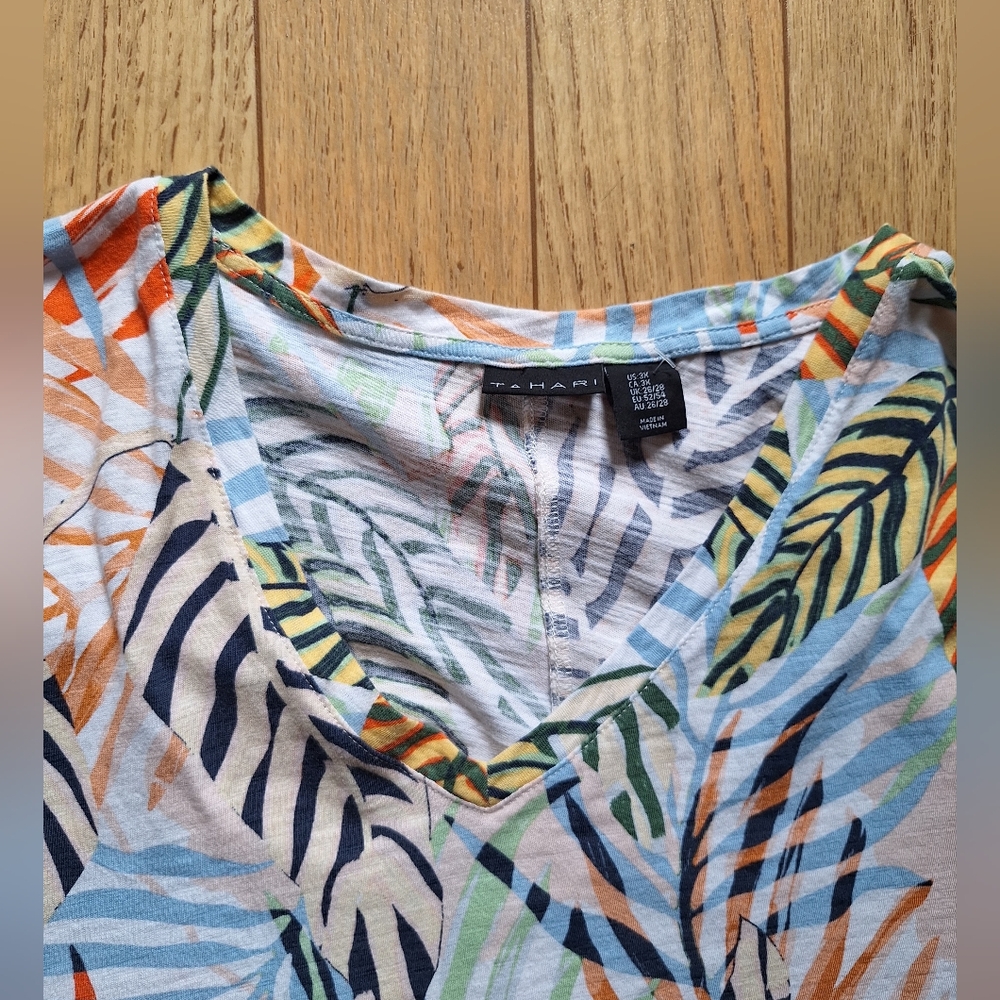 Tahari Blouse Linen Multi Color Palm Leaf T Shirt Womens XXXL - Picture 7 of 7